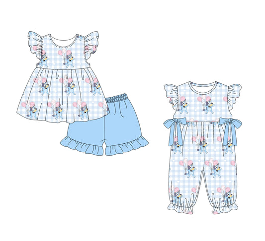 1.15 custom each style moq 5eta 4-6week Sibling Sister cartoon dog baby girl sets and boy romper match family design