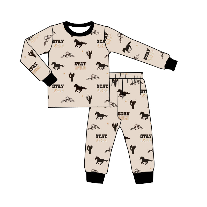 5.12custom each style moq 5eta 4-5week Sibling Sister STAY WILD print beige boys set and baby romper match family design