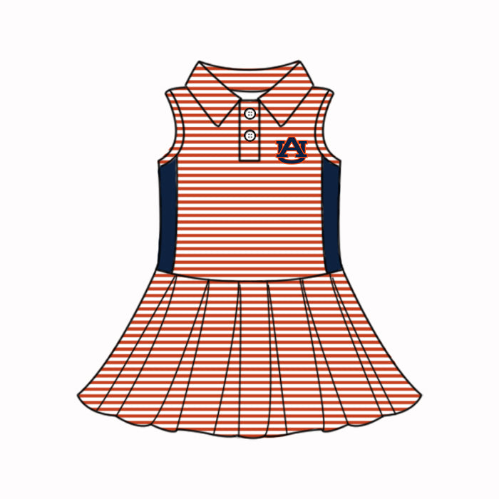 Custom summer teams baby girls clothes team orange and navy blue sets dress top-25.5.5