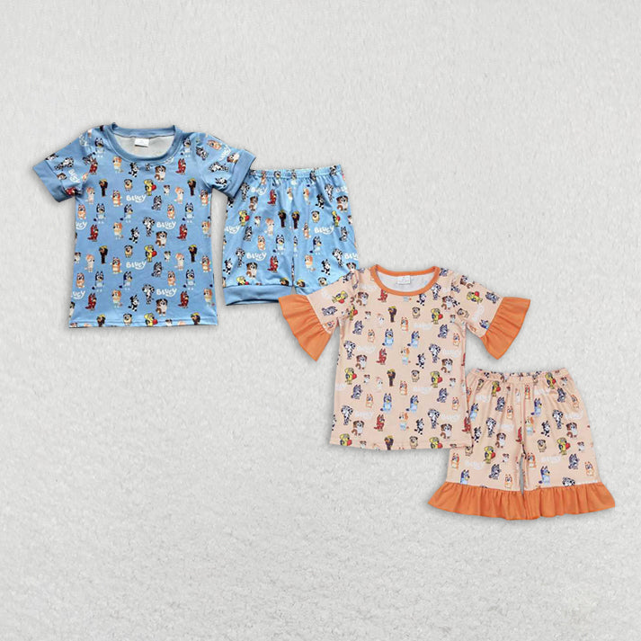 Baby Girls boys cartoon characte print blue and orange boys and girls set Family siblings set