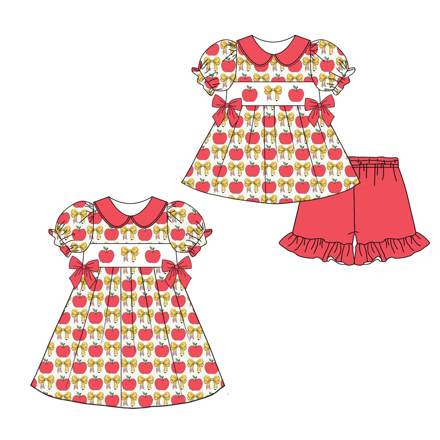 12.31 custom each style moq 5eta 4-6week Sibling Sister pencil bow baby girl short sleeve shorts sets and dresses match design