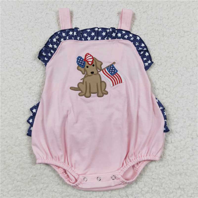 dog prints blue and pink Sibling Rompers Clothes Sets