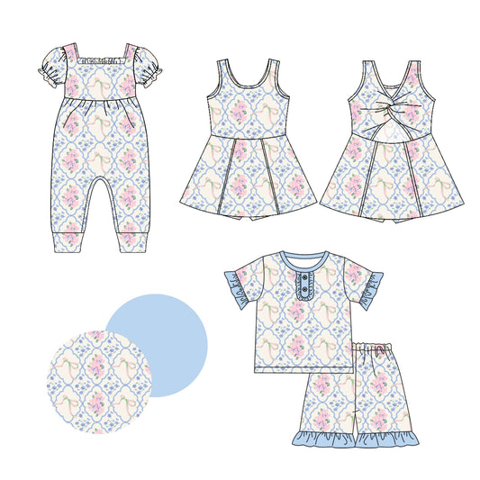 1.3 custom each style moq 5eta 4-6week Sibling Sistes floral baby girl short sleeve shorts sets and dress and rompers match family design