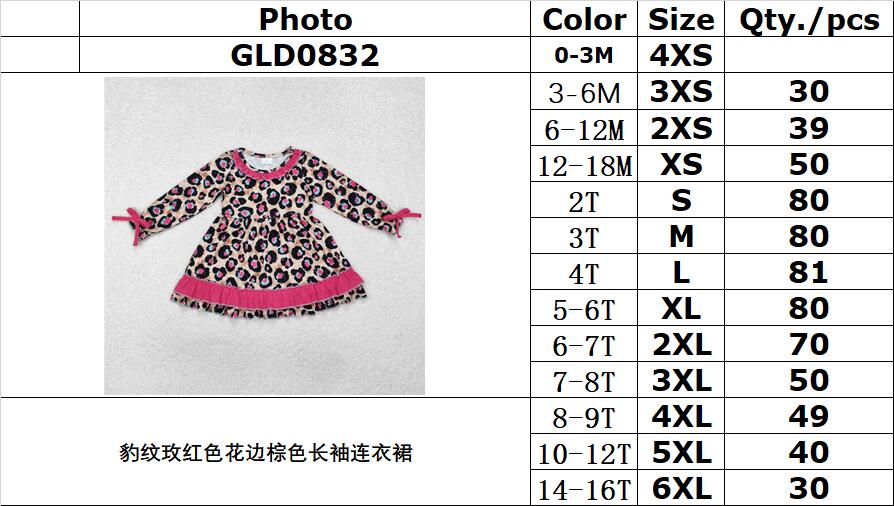 RTS NO MOQ ETA 5/7days arrived GLD0832 Leopard print rose red lace brown long-sleeved dress