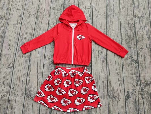 Custom moq 3 eta 6-7weeks baby girl clothes team red hooded long-sleeved top and briefs set-25.9.9