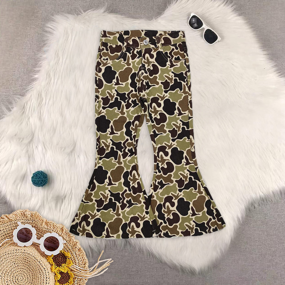 RTS NO MOQ Baby Girls and boys Clothes camouflage Jeans: Flared & Ripped