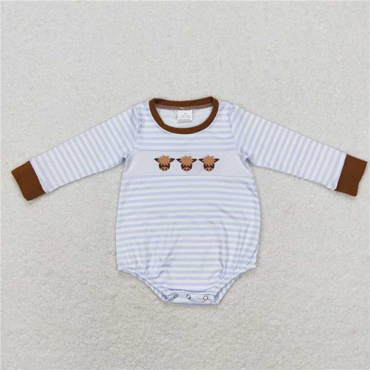 RTS NO MOQ（In Stock) LR0724 Baby boy clothes long-sleeved bodysuit with embroidered