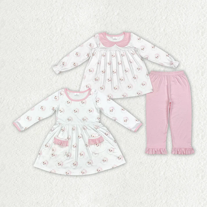 RTS NO MOQ Baby Girls and Boys Christmas pink long sleeve pants sets and dress Mixed Set