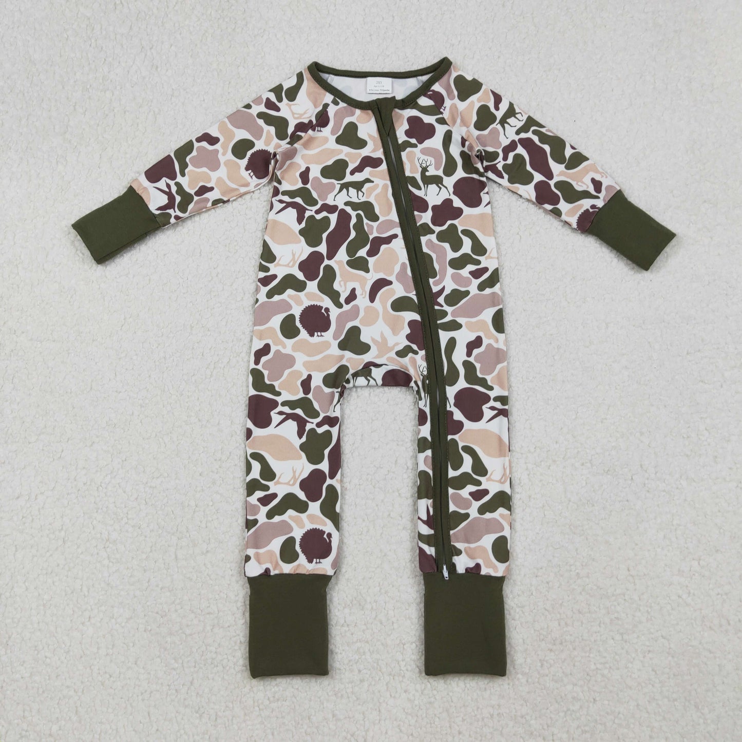 RTS NO MOQ（In Stock) LR2590 Duck and puppy camouflage zippered long-sleeved bodysuit