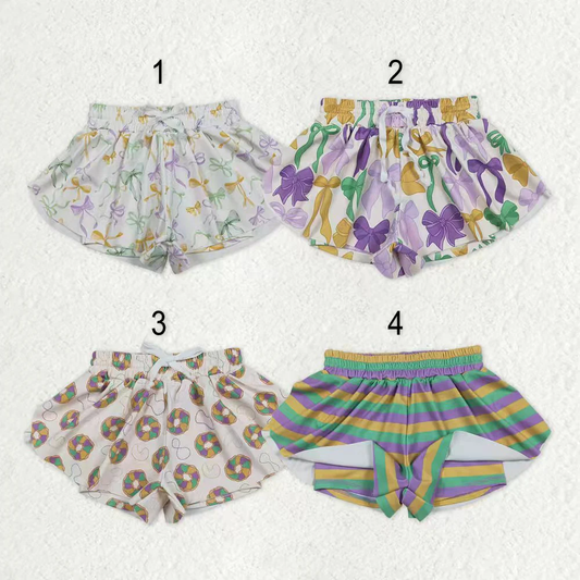 RTS NO MOQ Sibling baby girl clothes mardi gras yoga bow kids shorts