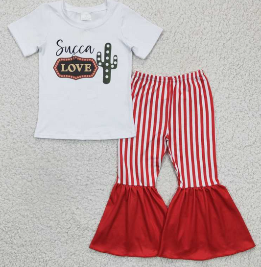 A2-1 love cactus short-sleeved red striped pants