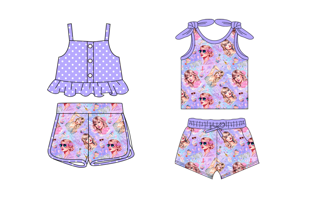 1.21 custom each style moq 5eta 4-6week Sibling Sister taylor swift baby girls short sleeve shorts sets and jumpsuit match design