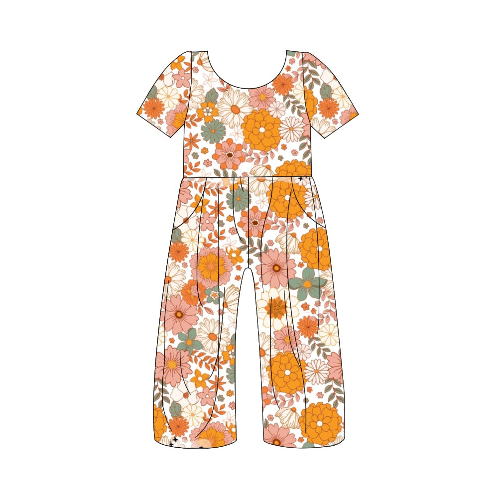 5.1custom each style moq 5eta 4-5week summer orange flowers prints white jumpsuits