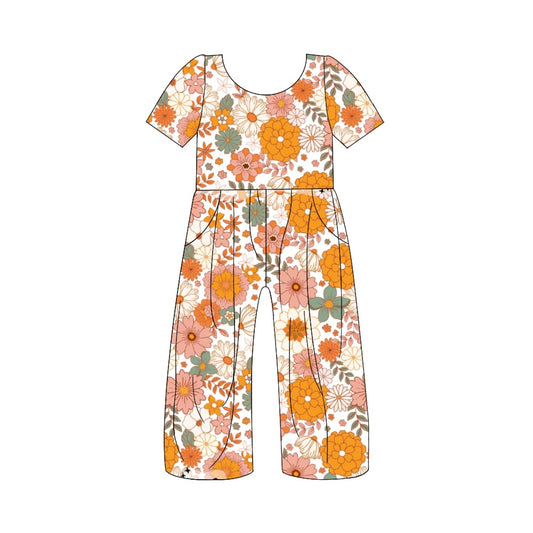 5.1custom each style moq 5eta 4-5week summer orange flowers prints white jumpsuits