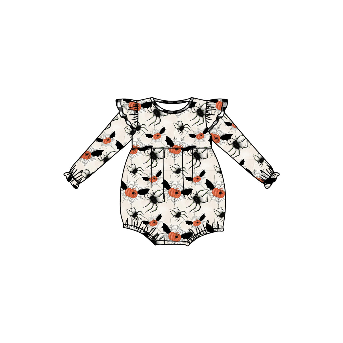 4.27custom moq 5 eta 4-5weeks Halloween style prints beige long sleeves baby romper