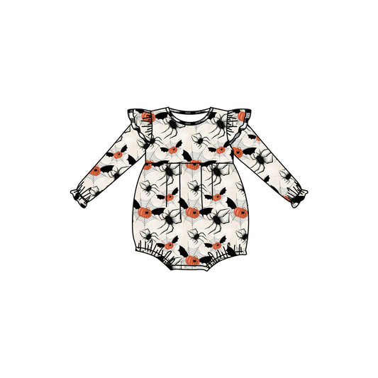 4.27custom moq 5 eta 4-5weeks Halloween style prints beige long sleeves baby romper