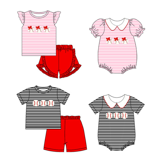 26.1.1 custom each style moq 5 eta 6-8week Sibling Sister bow baby short sleeve shorts sets 2 and romper 2 match design