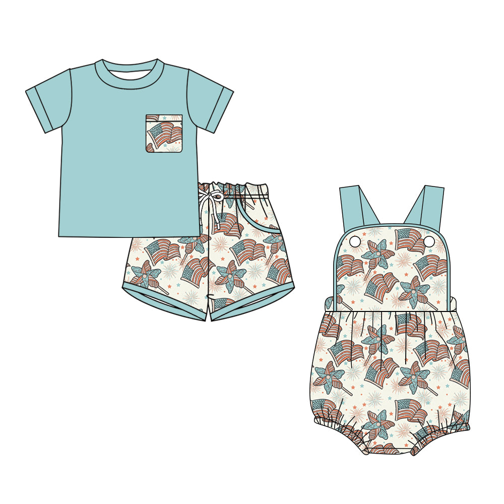 26.1.7 custom each style moq 5 eta 6-8week Sibling Sister bow baby boy short sleeve shorts sets and romper match design