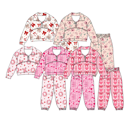 25.11.28 custom each style moq 5 eta 6-8week Sibling Sisters bow love baby girl clothes long sleeve pants sets 5 match family design