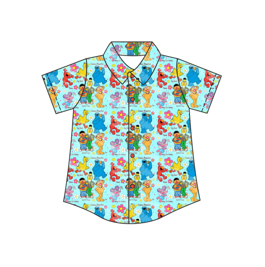 Custom moq 5 mix size milk silk baby boys clothes summer cartoon button short sleeve top