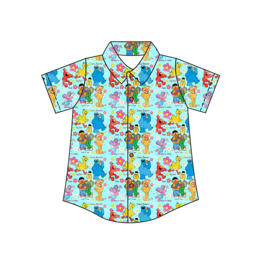 Custom moq 5 mix size milk silk baby boys clothes summer cartoon button short sleeve top