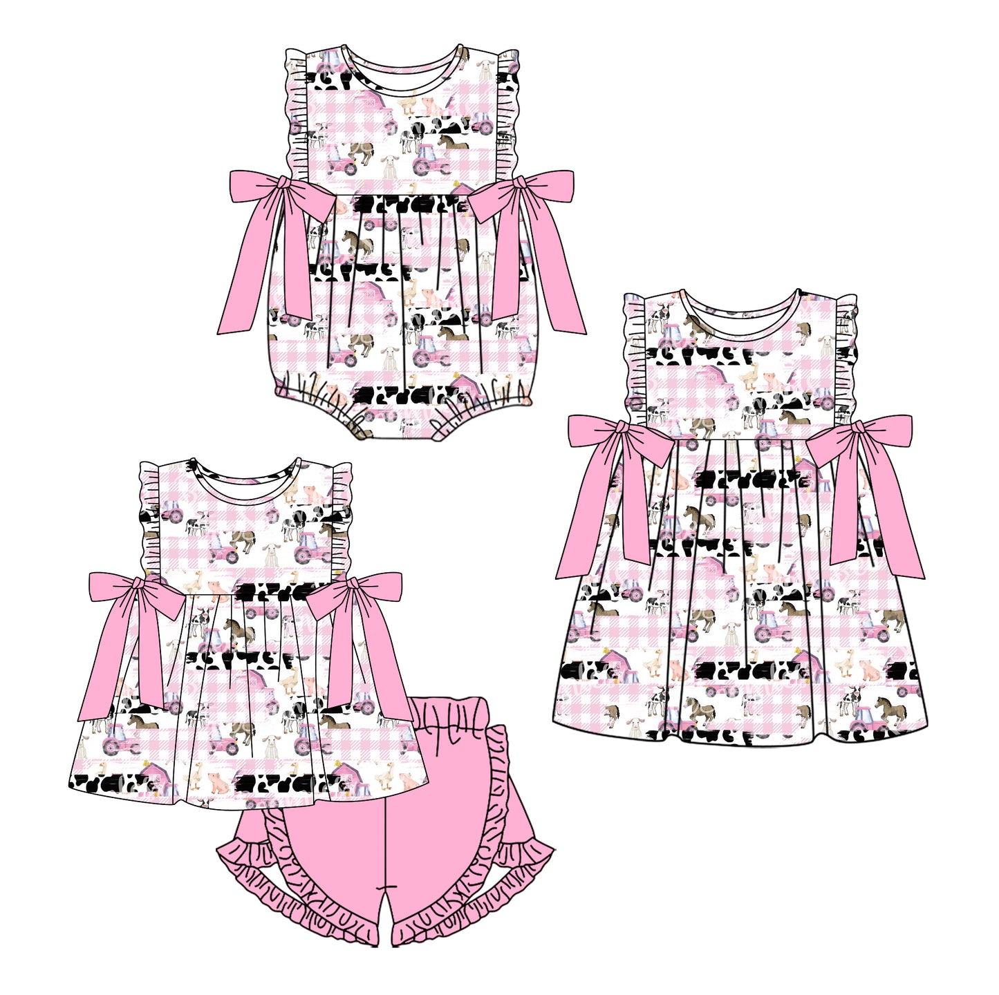 1.20 custom each style moq 5eta 4-6week Sibling Sisters baby girl short sleeve shorts sets and dress and rompers match family design