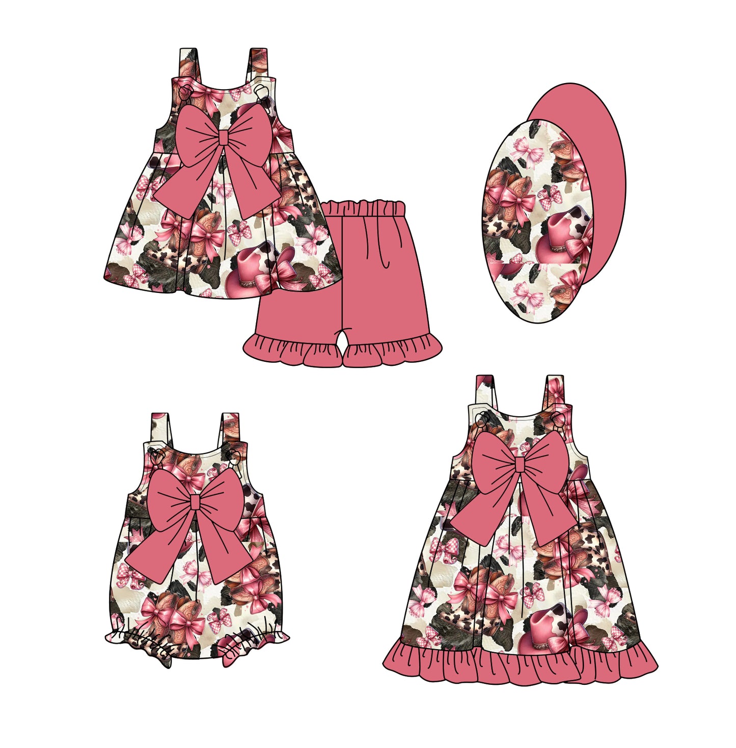 1.17 custom each style moq 5eta 4-6week Sibling Sisters floral bow baby girl short sleeve shorts sets and dress and rompers match family design