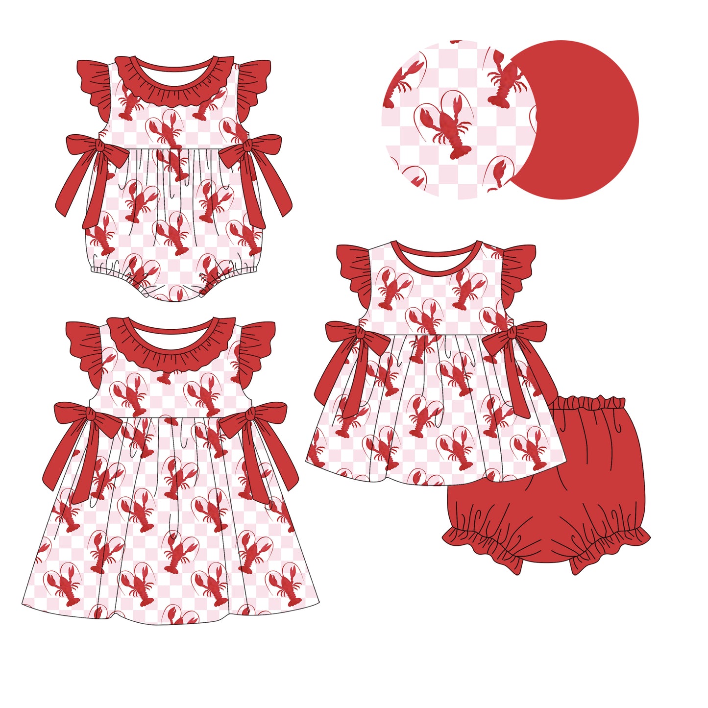 1.8 custom each style moq 5eta 4-6week Sibling Sister crayfish baby girl short sleeve shorts briefs sets and dress and rompers match family design