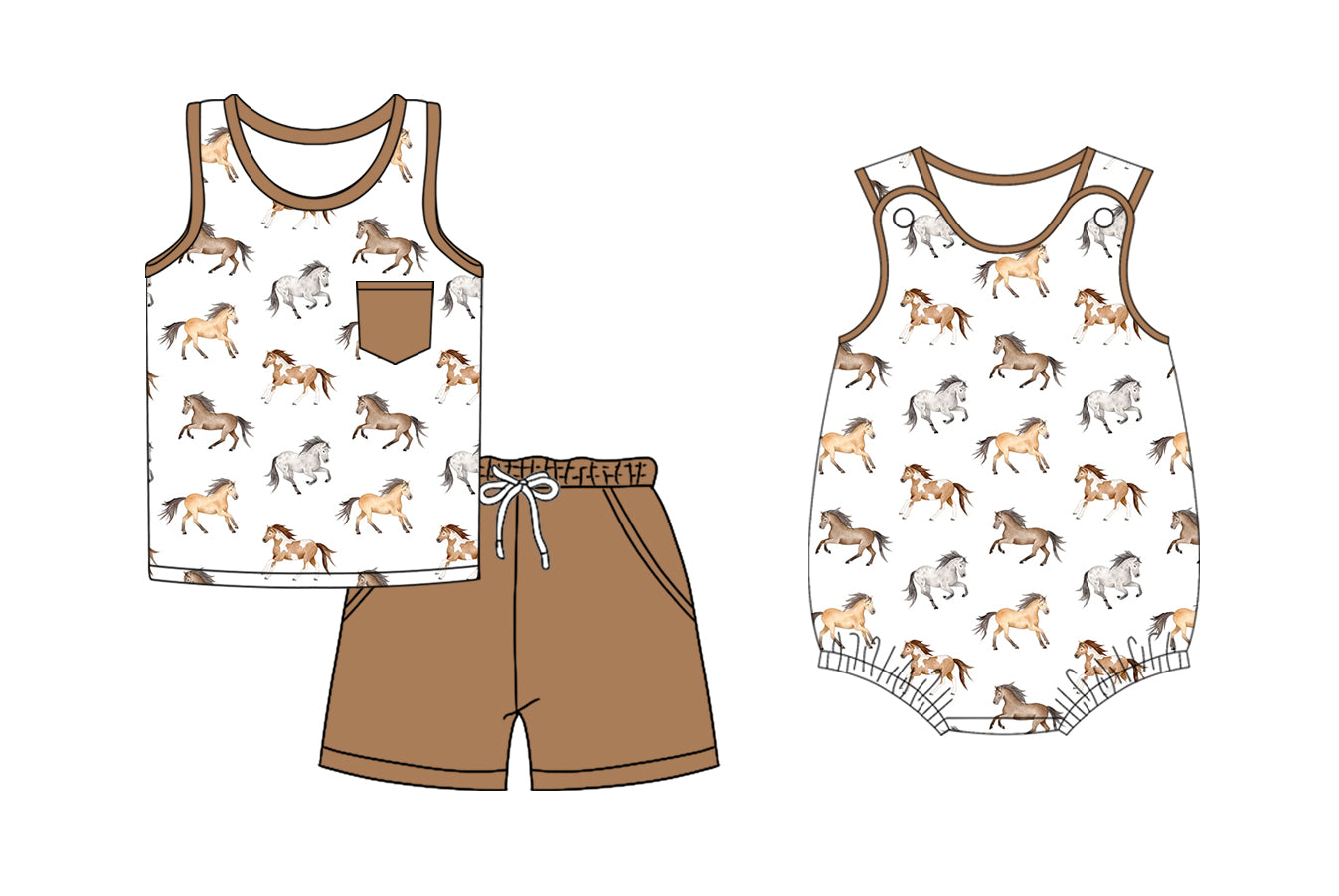 2.13 custom each style moq 5eta 4-6week Sibling Sister horse baby girls short sleeve shorts sets and romper match design