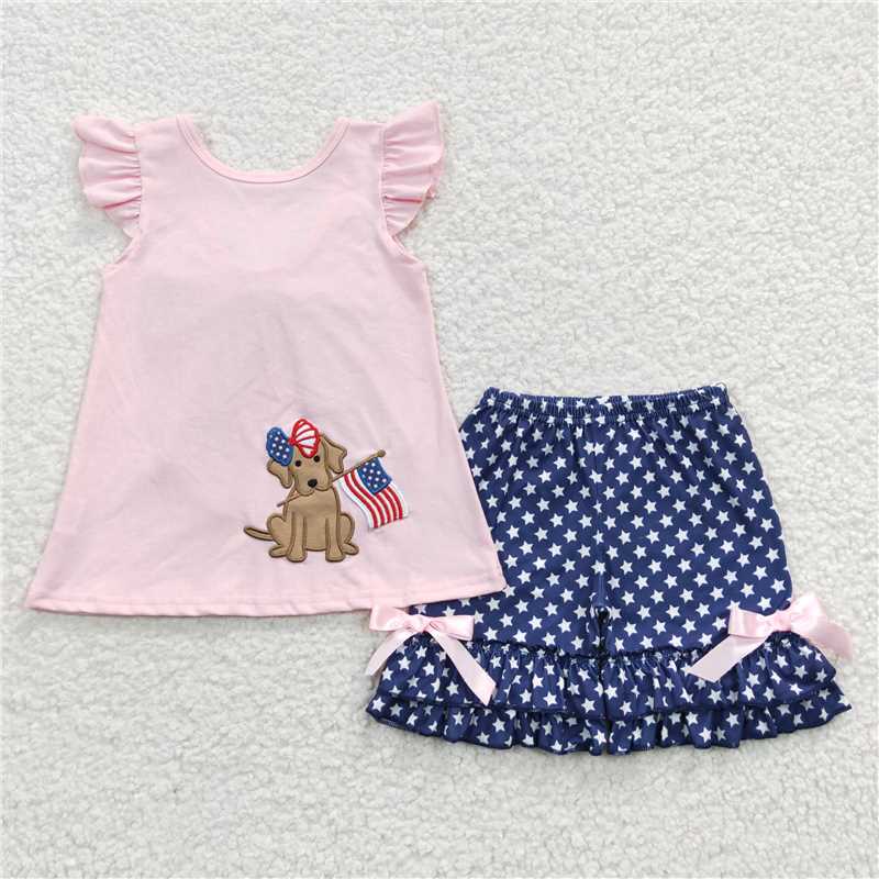 dog prints blue and pink Sibling Rompers Clothes Sets