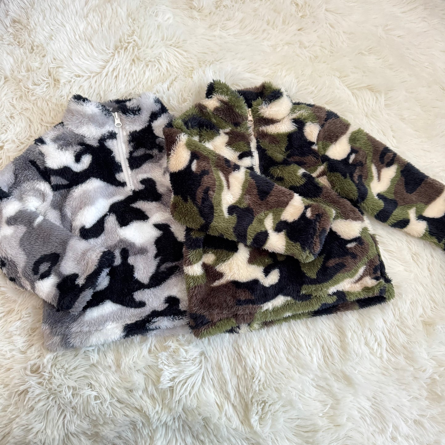 RTS NO MOQ Sibling Baby Boys Fall Plush Camouflage Zip-Up Pullover T-Shirt