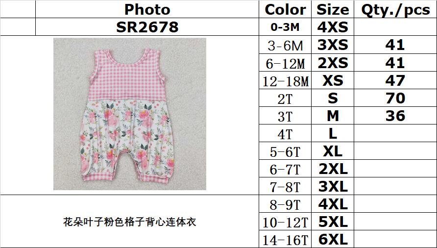 RTS NO MOQ ETA 5/7days arrived SR2678 Flower and leaf pink plaid vest jumpsuit