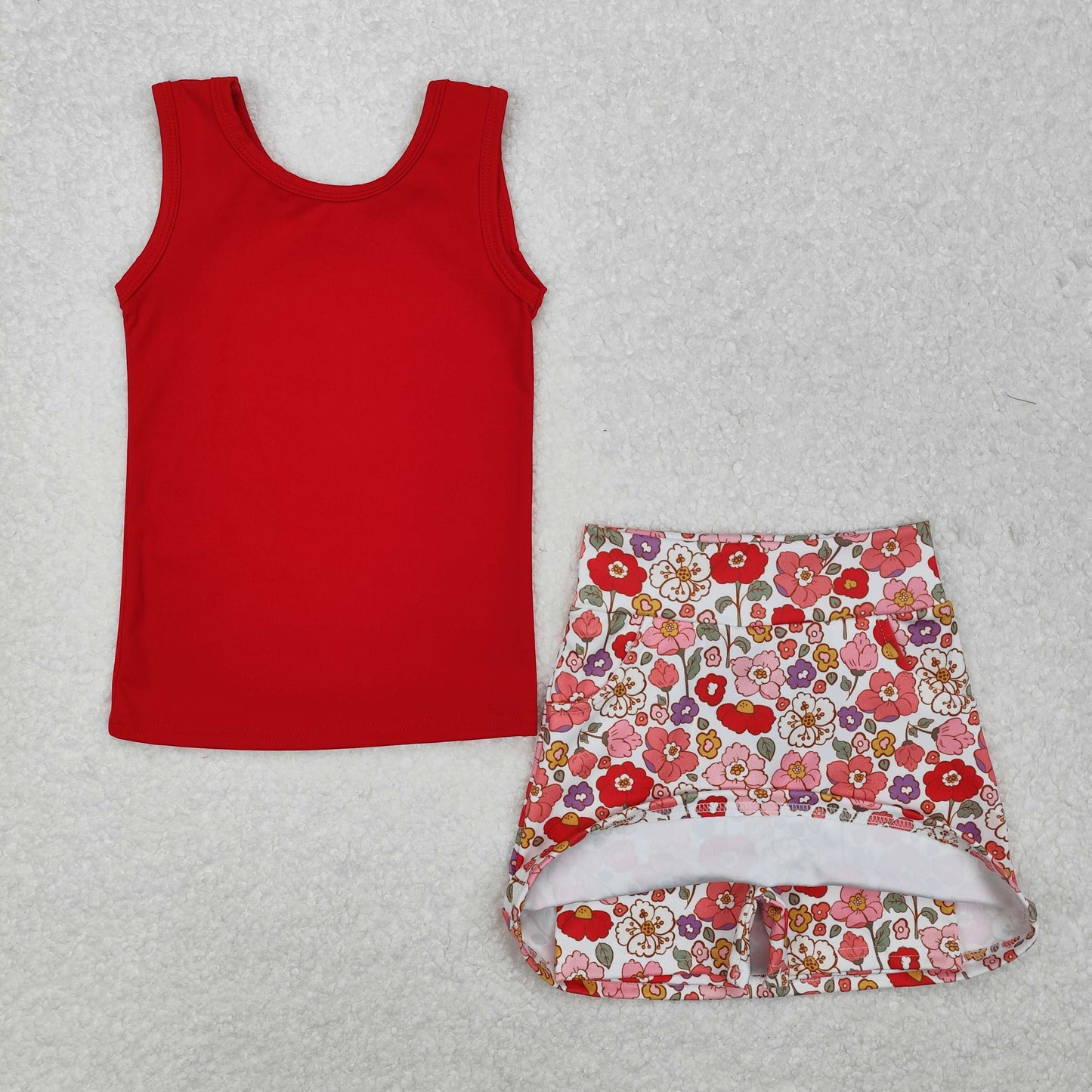 RTS NO MOQ ETA 5/7days Arrived GSD1598 solid red vest flower pants skirt yoga suit yoga fabric
