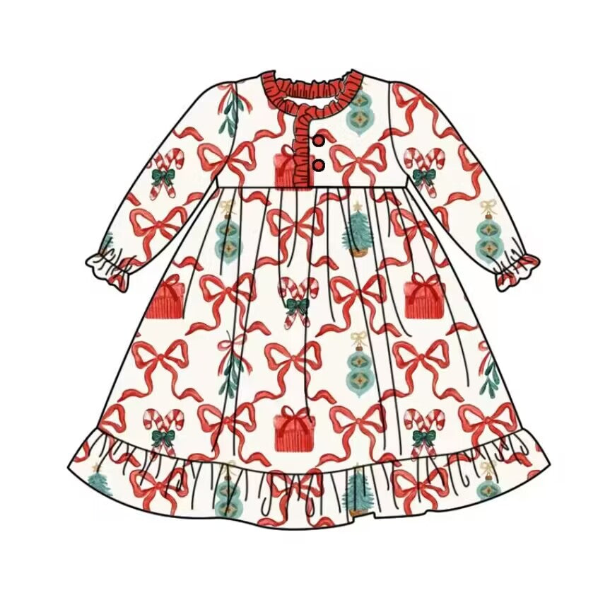 custom moq 5 eta 4-6 weeks Girls baby girls clothes Christmas bow red long sleeve summer skirt