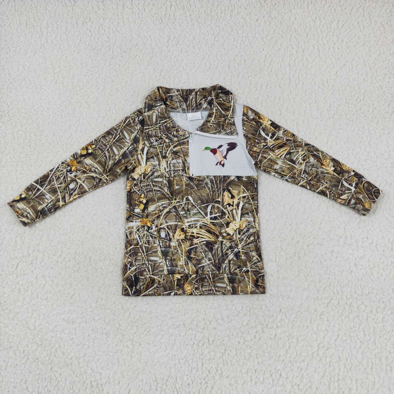 BT0332 Mallard Straw Camouflage Zip Long Sleeve Top