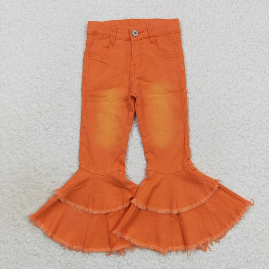 P0322 Dark orange bleached double layer lace jeans