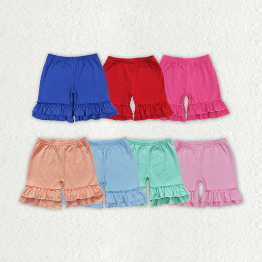 RTS Baby Girls Summer Solid Color Cotton Double Ruffle Shorts