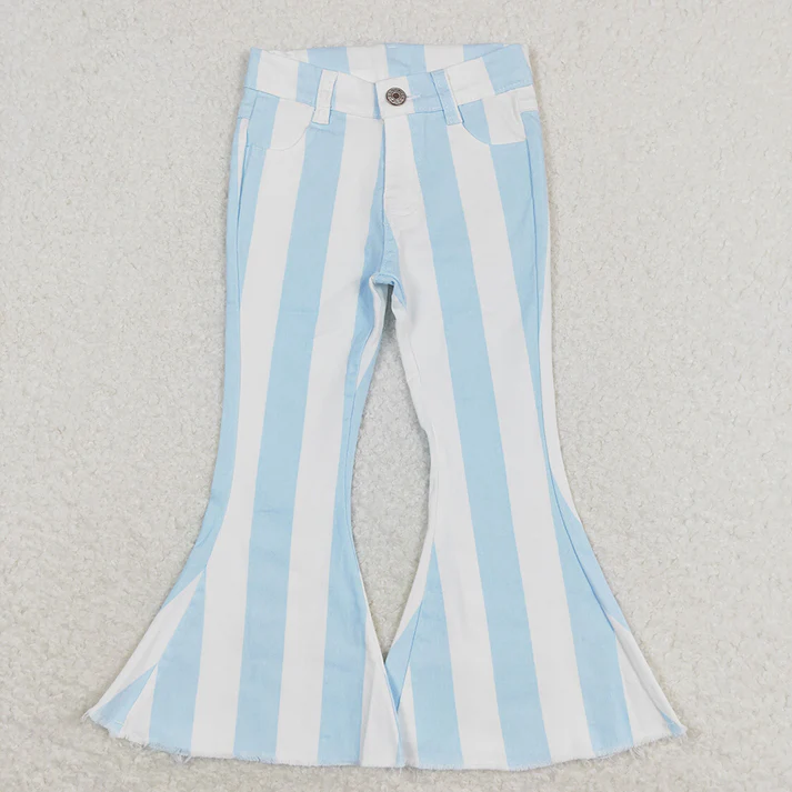 RTS NO MOQ Mommy and Me Mommy and Me Baby Girls Blue Stripes Bell Flare Denim Pants