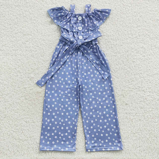 SR0421 Polka dot bow tie lace blue jumpsuit