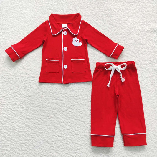 BLP0295 Santa Pocket Collar Red Long Sleeve Pants Suit