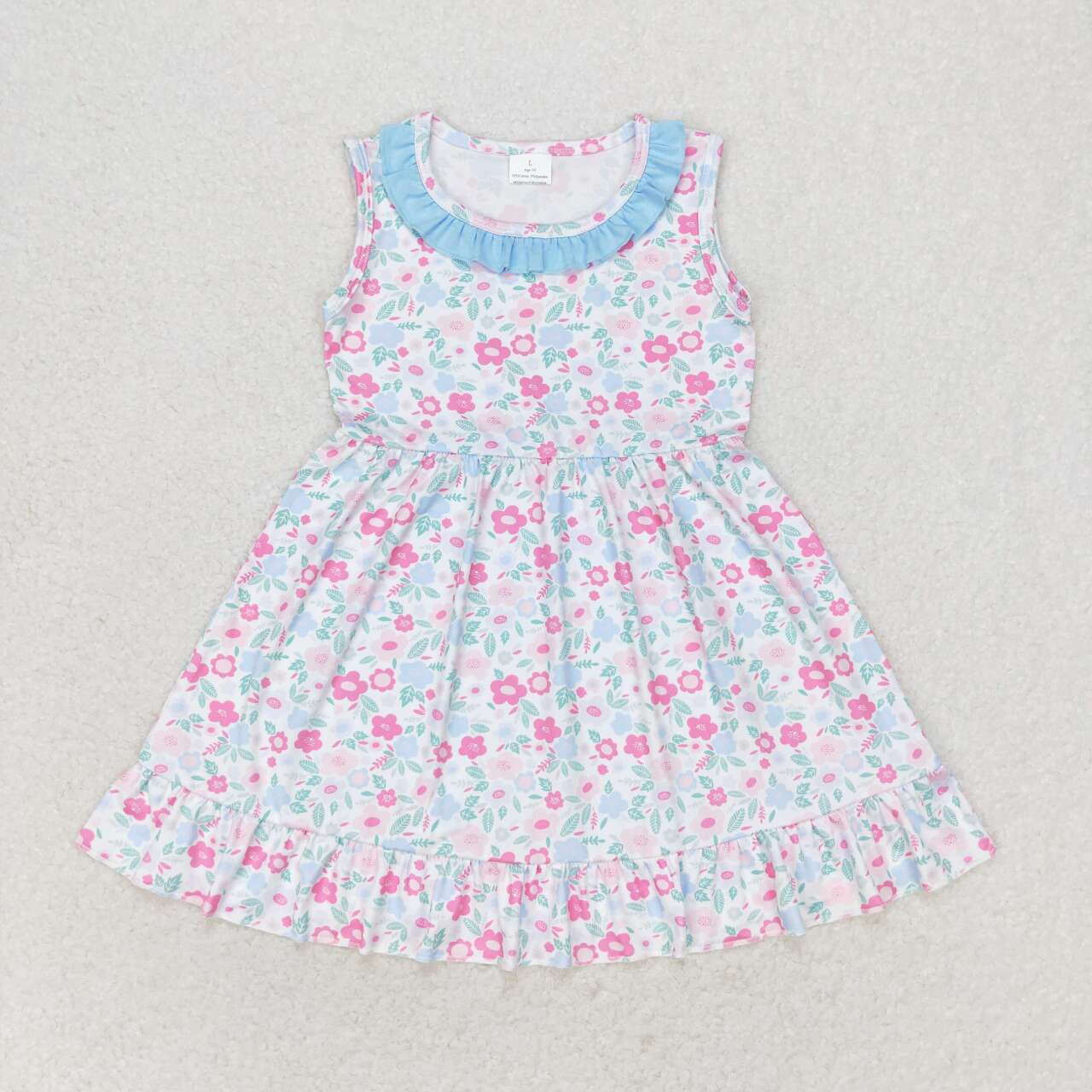 RTS no moq GSD1102 Flower pink and blue floral lace sleeveless dress