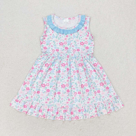 RTS no moq GSD1102 Flower pink and blue floral lace sleeveless dress