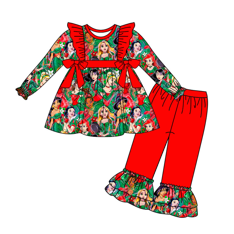 8.10 custom each style moq 5eta 4-6week Sibling Sister Christmas disney princess red baby girl sets and dress match family design