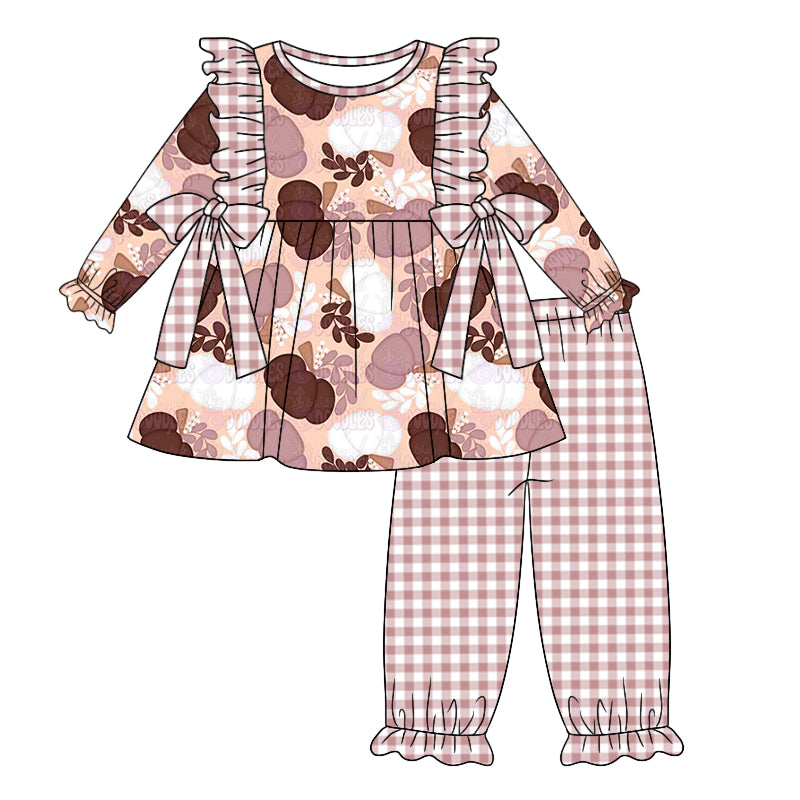 5.7custom each style moq 5eta 4-5week Sibling Sister Halloween pumpkin prints pink girls outfits and baby romper and dress match family design