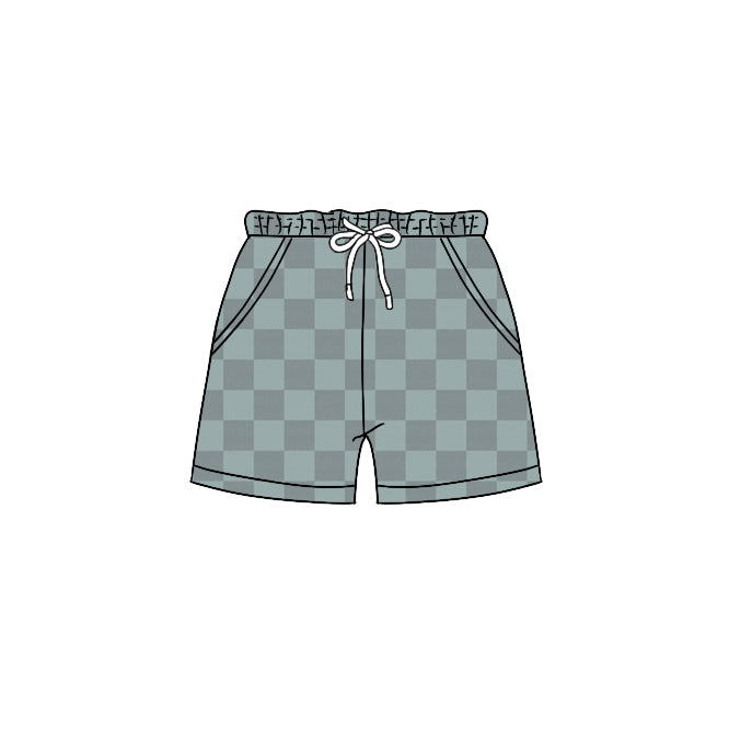 5.1(1) custom moq 5 eta 4-5weeks GRAY-BLUE PLAID PRINTS SHORT PANTS