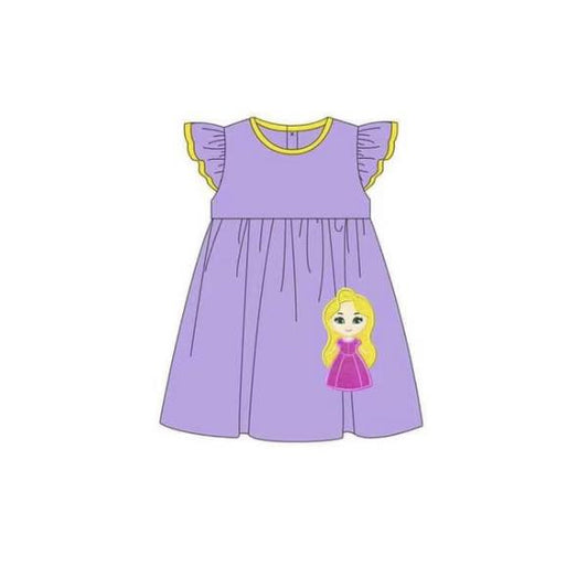 5.15custom each style moq 5eta 4-5week cartoon character print purple girls dress