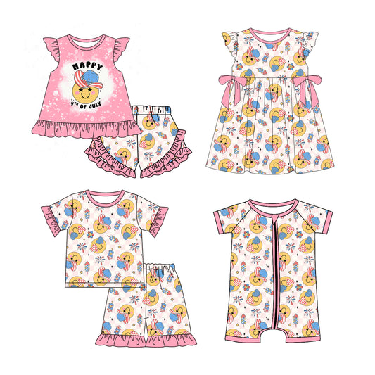 1.6 custom each style moq 5eta 4-6week Sibling Sister smiley baby girl short sleeve shorts sets and sets 2 and boy romper and dress match design