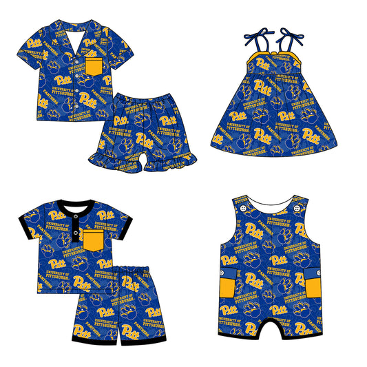 Custom summer teams baby girls clothes team blue sets dress romper-25.5.6