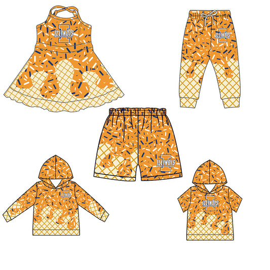 Custom summer teams baby girls clothes team orange hooded long sleeve tops and short sleeve top and dress and pants and shorts-25.5.29