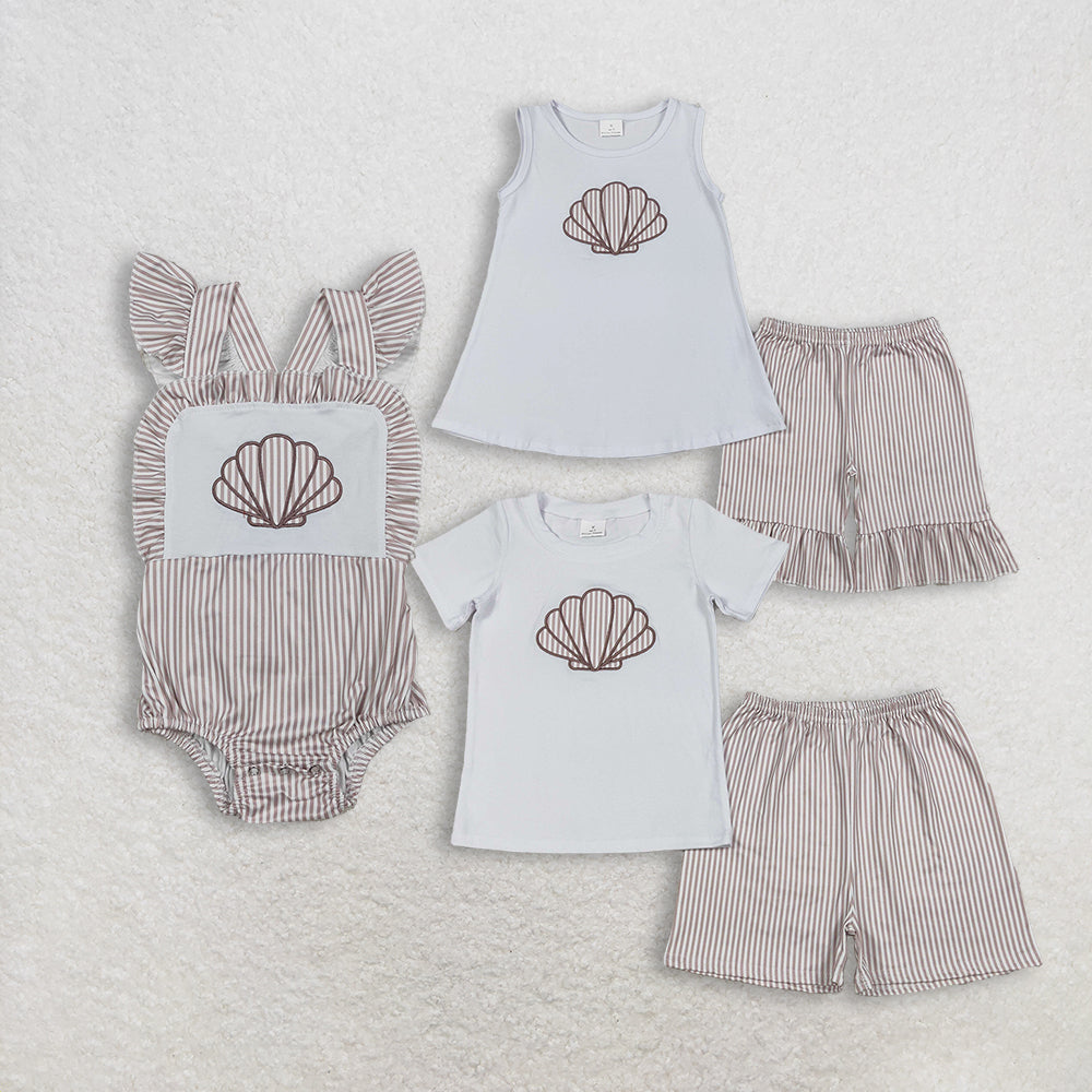 RTS NO MOQ Sibling baby girls boy clothes embroidery short sleeve shorts sets and romper
